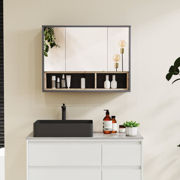 Rootz badeværelse skab med spejl - væg toiletmøbler - opbevaringsenhed - rumbesparende - MDF & glas - 80L x 20b x 60H cm