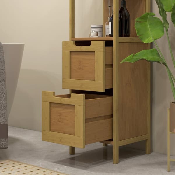 Rootz Badeværelsets kolonneopbevaring - Hyggeligt stil - Arrangør - 3 hylder & 2 skuffer - Bambus Elegance - 30b x 30t x 144H cm