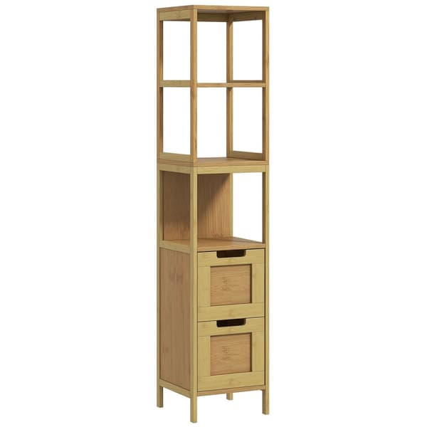 Rootz Badeværelsets kolonneopbevaring - Hyggeligt stil - Arrangør - 3 hylder & 2 skuffer - Bambus Elegance - 30b x 30t x 144H cm