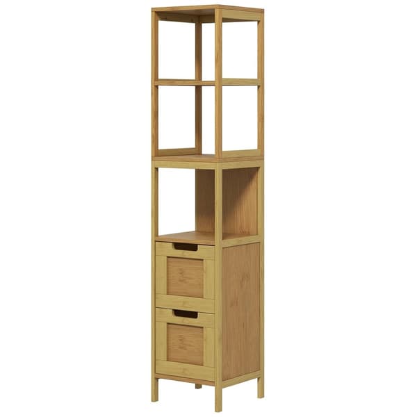Rootz Badeværelsets kolonneopbevaring - Hyggeligt stil - Arrangør - 3 hylder & 2 skuffer - Bambus Elegance - 30b x 30t x 144H cm