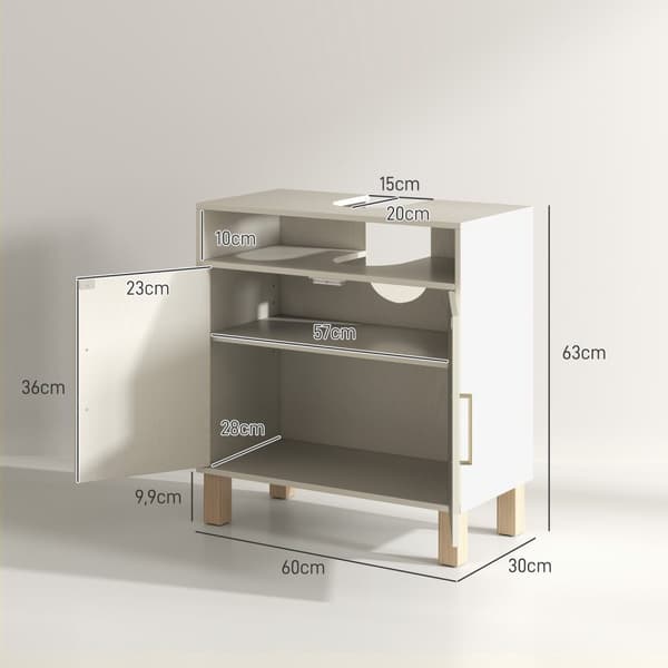 Rootzin kylpyhuoneen yksikön pesuallaskaappi - 2 oven kylpyhuoneen säilytys - säädettävät hyllyt - kosteudenkestävä - 60x30x63 cm