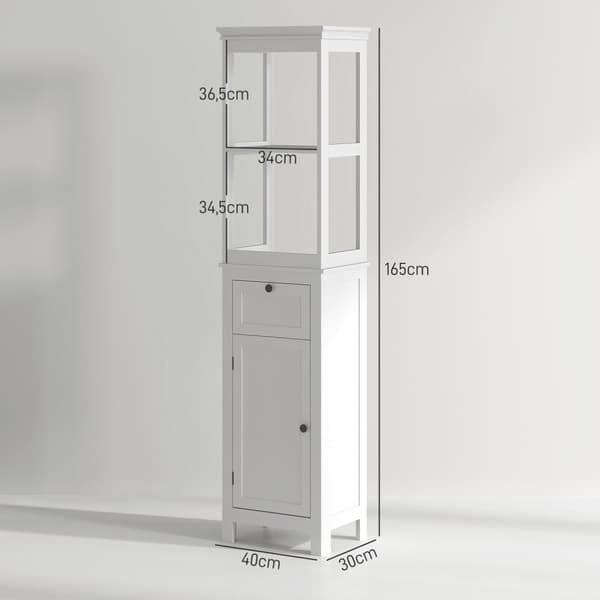 Rootz badeværelse højt skab - opbevaringsskab - smalt skab - maksimer plads - 40 cm x 30 cm x 165 cm, hvidt