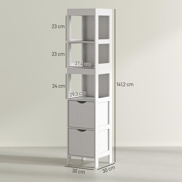 Rootz Compact Badeværelse Skab - Rumbesparende badeværelseshylde - MDF Smal opbevaring - Maksimer plads - 30x30x141.2cm - Elegant hvid finish
