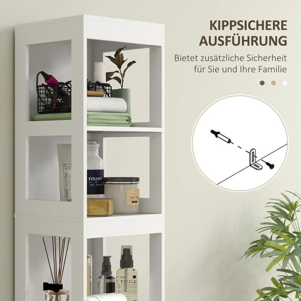 Rootz Compact Badeværelse Skab - Rumbesparende badeværelseshylde - MDF Smal opbevaring - Maksimer plads - 30x30x141.2cm - Elegant hvid finish