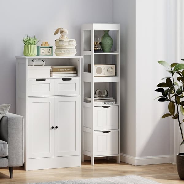Rootz Compact Badeværelse Skab - Rumbesparende badeværelseshylde - MDF Smal opbevaring - Maksimer plads - 30x30x141.2cm - Elegant hvid finish