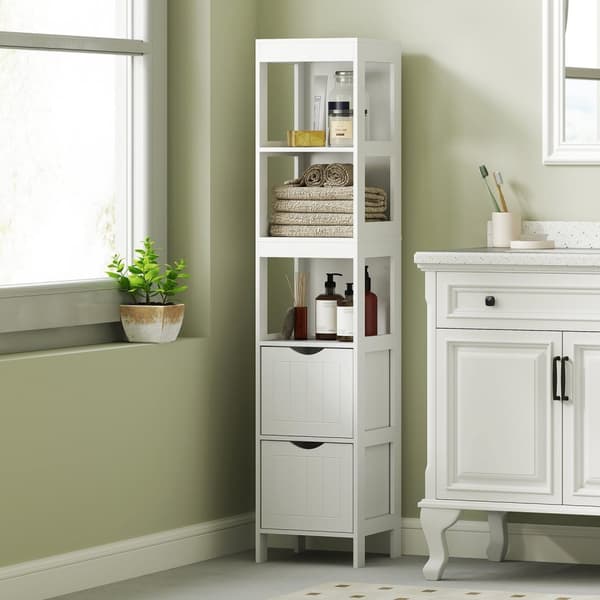 Rootz Compact Badeværelse Skab - Rumbesparende badeværelseshylde - MDF Smal opbevaring - Maksimer plads - 30x30x141.2cm - Elegant hvid finish