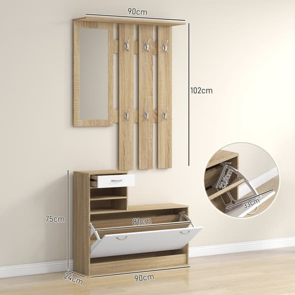 Rootz Furniture Set - garderobspanel - entréskåp - Elegant design - Multipel lagring - Panel 90x10x102cm, skåp 90x24x75cm