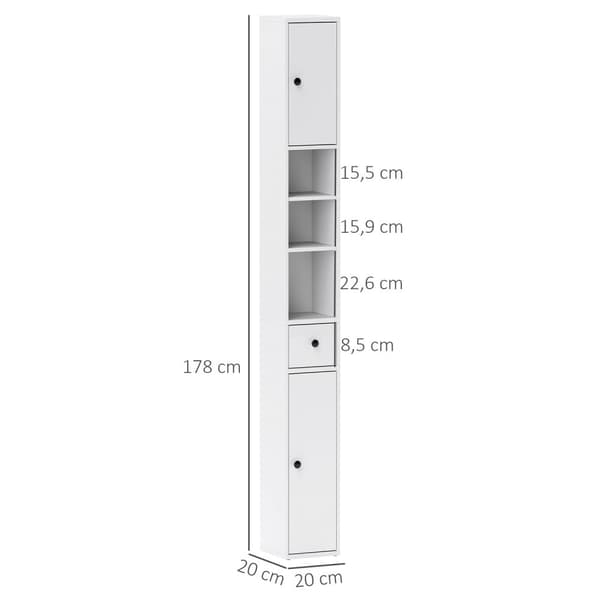 Rootz High Slim Badeværelse Skab - Opbevaringsarrangør - Rumbesparelse - Maksimerer plads - 20 cm x 20 cm x 178 cm, hvid