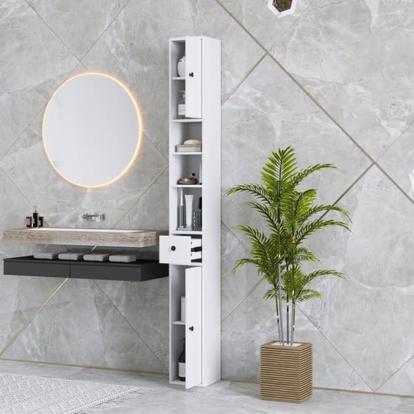 Rootz High Slim Badeværelse Skab - Opbevaringsarrangør - Rumbesparelse - Maksimerer plads - 20 cm x 20 cm x 178 cm, hvid