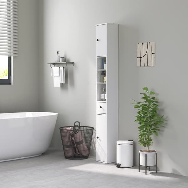 Rootz High Slim Badeværelse Skab - Opbevaringsarrangør - Rumbesparelse - Maksimerer plads - 20 cm x 20 cm x 178 cm, hvid