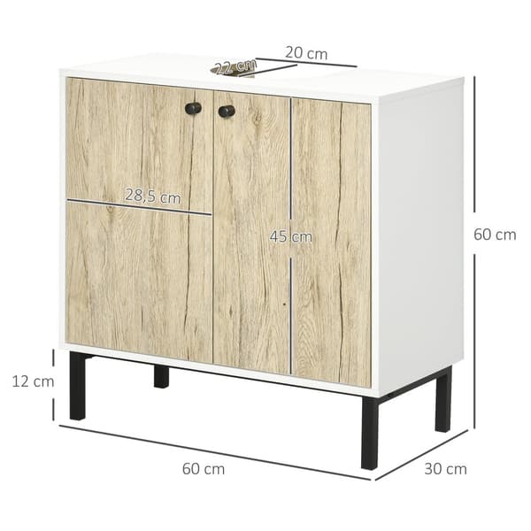 Rootz Modern Vanity Units - Double Door Cabinets - Badrumsförvaring - Utrymme Optimering - 60 cm x 30 cm x 60 cm - Vit och brun färg
