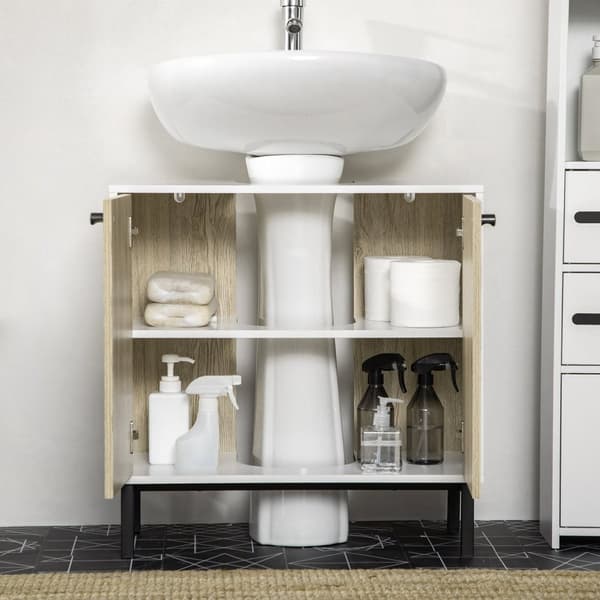 Rootz Modern Vanity Units - Double Door Cabinets - Badrumsförvaring - Utrymme Optimering - 60 cm x 30 cm x 60 cm - Vit och brun färg