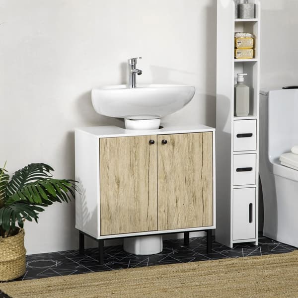 Rootz Modern Vanity Units - Double Door Cabinets - Badrumsförvaring - Utrymme Optimering - 60 cm x 30 cm x 60 cm - Vit och brun färg