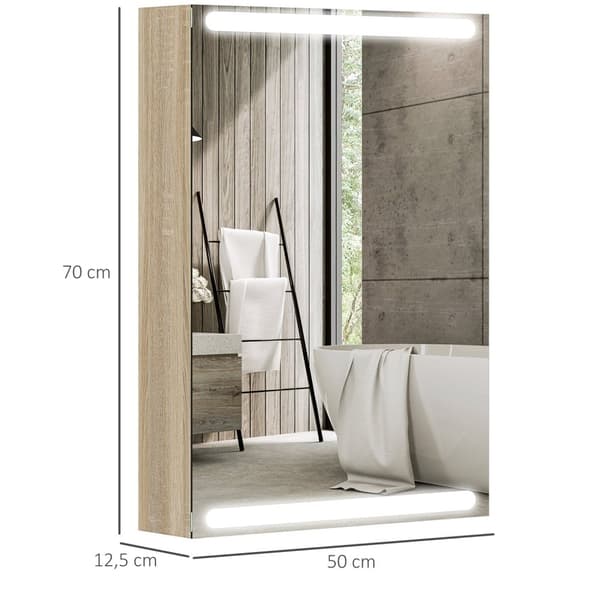 Rootz LED -peilikaappi - kylpyhuonekaappi - seinälle asennettu säilytys - Säädettävät lasihyllyt - 50x12.5x70cm