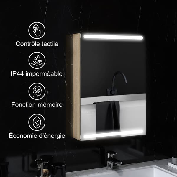 Rootz LED -peilikaappi - kylpyhuonekaappi - seinälle asennettu säilytys - Säädettävät lasihyllyt - 50x12.5x70cm