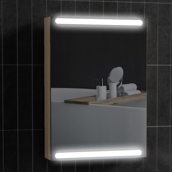 Rootz LED -peilikaappi - kylpyhuonekaappi - seinälle asennettu säilytys - Säädettävät lasihyllyt - 50x12.5x70cm