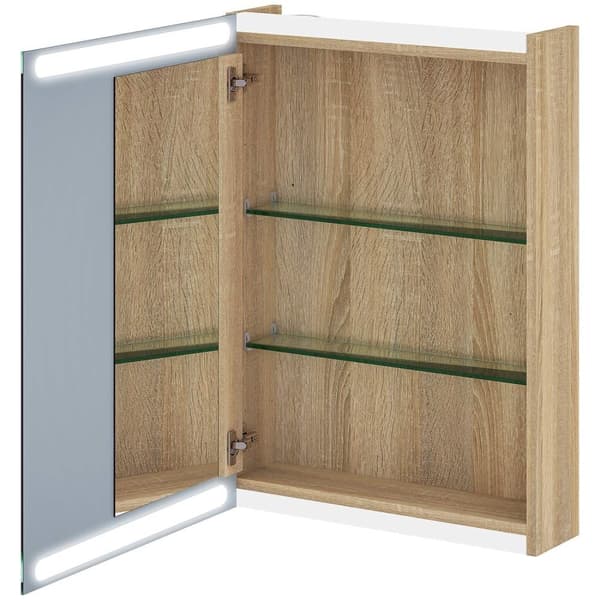 Rootz LED -peilikaappi - kylpyhuonekaappi - seinälle asennettu säilytys - Säädettävät lasihyllyt - 50x12.5x70cm