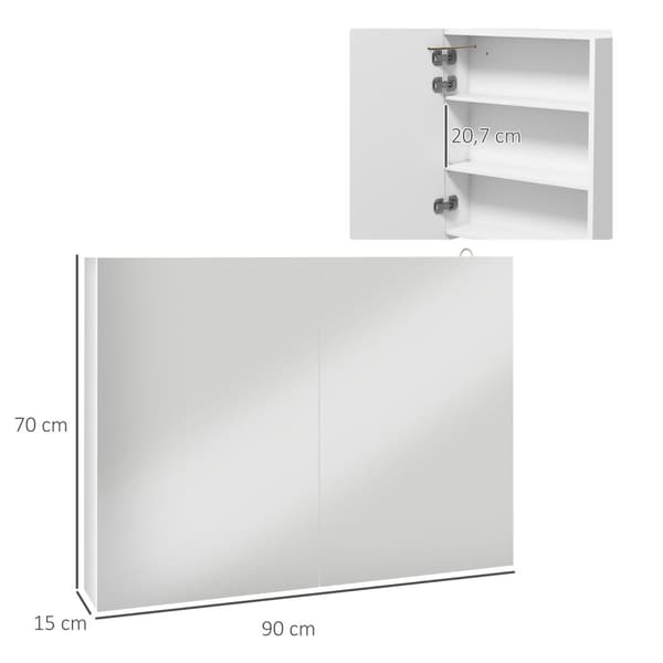 Rootz LED Wall Mirror Cabinet - Badeværelse Mirror - Vanity Cabinet - Clear Reflection - 90L x 15b x 70H cm