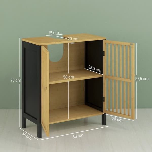 Rootz Sink Unit - Sink Storage - Badrumskåp - Spacebesparing - 60 x 30 x 70 cm MDF & Bambu