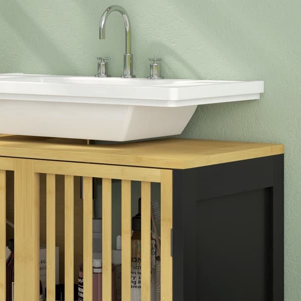 Rootz Sink Unit - Sink Storage - Badrumskåp - Spacebesparing - 60 x 30 x 70 cm MDF & Bambu