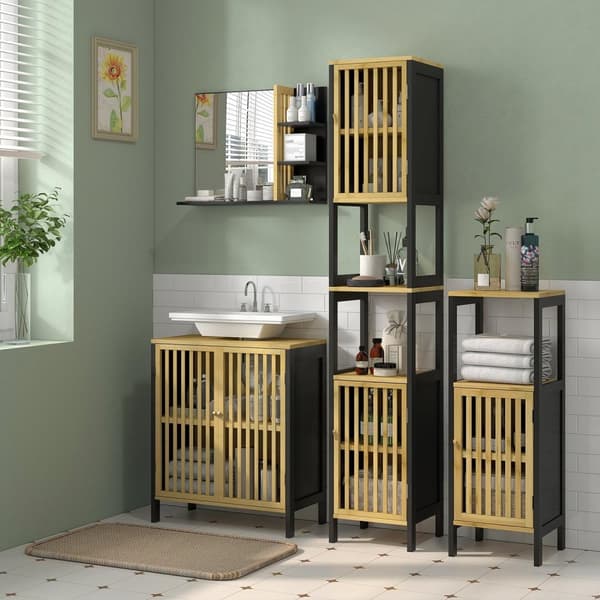 Rootz Sink Unit - Sink Storage - Badrumskåp - Spacebesparing - 60 x 30 x 70 cm MDF & Bambu