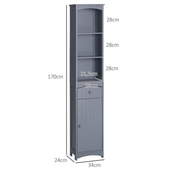 Rootz korkea kylpyhuonekaappi - kylpyhuoneen hylly - wc -hylly - tilaa säästävä muotoilu - 34L x 24b x 170h cm - harmaa