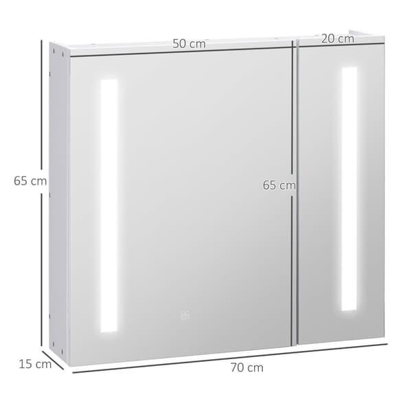 Rootz väggmonterad badrumsspegel skåp - LED -spegel - Vanitetslagring - Justerbar belysning - 70 cm x 15 cm x 65 cm vit