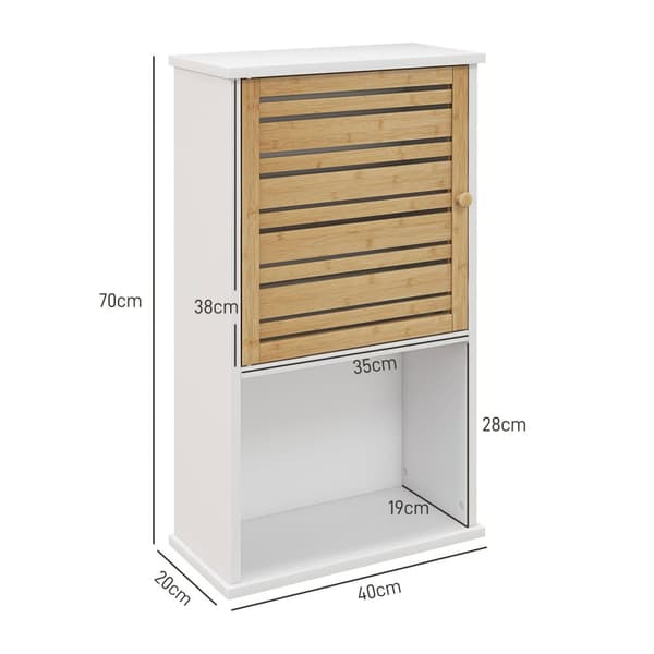 Rootz væg hylde med bambusdør - Badeværelsesopbevaring - Rumbesparende skab - Optimer plads - 40b x 20t x 70H cm
