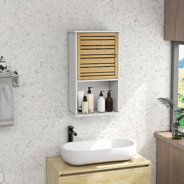 Rootz væg hylde med bambusdør - Badeværelsesopbevaring - Rumbesparende skab - Optimer plads - 40b x 20t x 70H cm