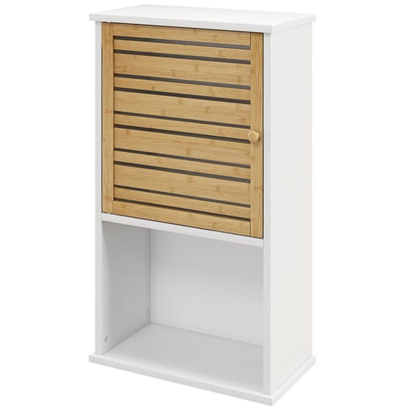 Rootz væg hylde med bambusdør - Badeværelsesopbevaring - Rumbesparende skab - Optimer plads - 40b x 20t x 70H cm
