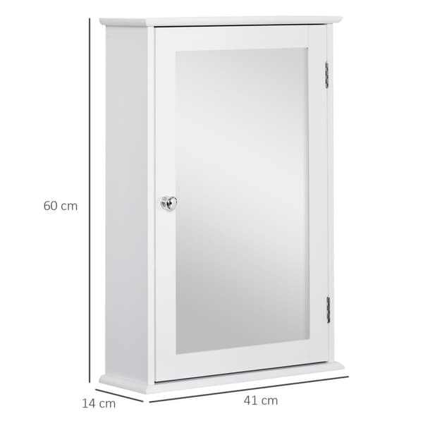 Rootzin seinäpeili kaappi - kylpyhuoneen säilytys - wc -kaappi - 1 ovi, 2 hyllyä - tilaa säästävä valkoinen MDF -lasi - 41 cm x 14 cm x 60 cm
