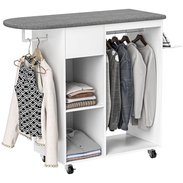 Rootz Træstrygningsplade - Tøjskinne - Justerbar hylde - Låselige ruller - 125 cm x 43,5 cm x 112 cm