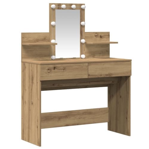 Sminkbord med LED-lampor artisan ek 100x40x130 cm