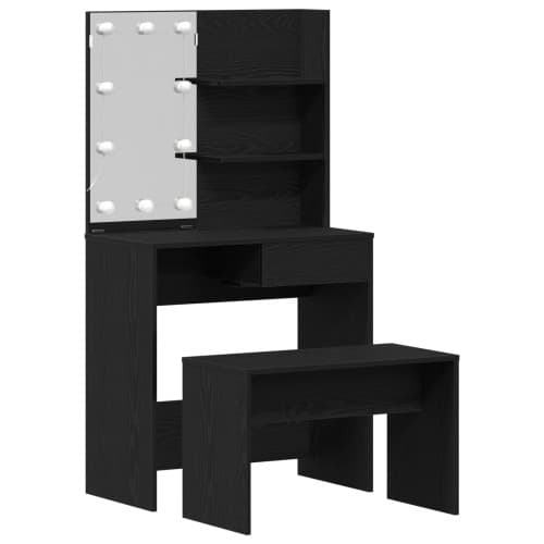 Sminkbordset med LED Svart ek Konstruerat trä, vidaXL LED Sminkbord i Svart ek - 74,5x40x141 cm, Tillverkat av Konstruerat trä, vidaXL Sminkpall Svart
