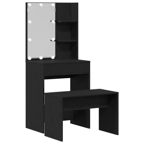Sminkbord Set med LED Svart ek Konstruerat trä, vidaXL LED-sminkbord i Svart ek, 60x40x140 cm, Tillverkat av konstruerat trä, vidaXL Sminkpall Svart e