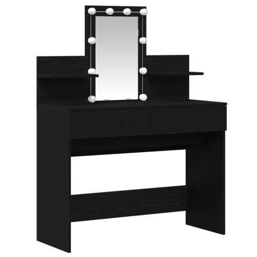 Sminkbord med LED-lampor svart ek 100x40x130 cm