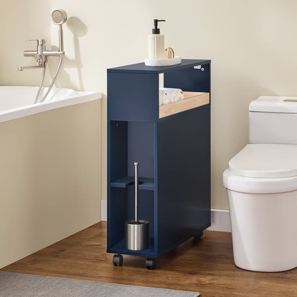 SoBuy kapea WC-kaappi pyörillä - Hyllykokonaisuus WC-paperiteline BZR195-B