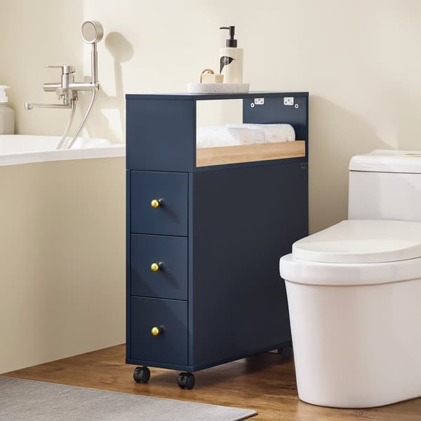 SoBuy kapea WC-kaappi pyörillä - Hyllykokonaisuus WC-paperiteline BZR195-B