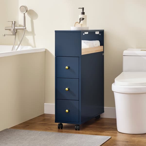 SoBuy kapea WC-kaappi pyörillä - Hyllykokonaisuus WC-paperiteline BZR195-B