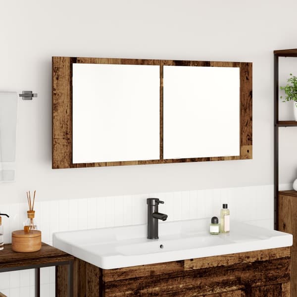 LED Spegelskåp Gammalt Trä 100x12x45 cm