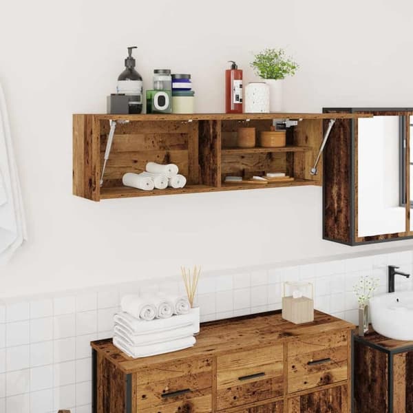 Väggskåp för badrum åldrat trä 100x25x30 cm konstruerat trä