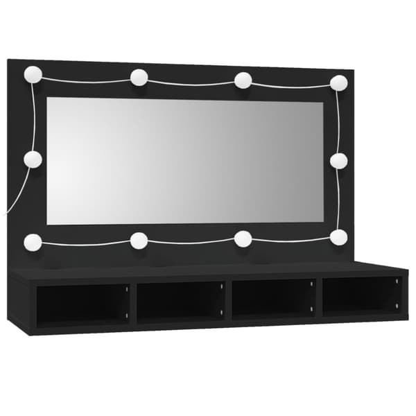 Spegelskåp med LED svart 90x31,5x62 cm