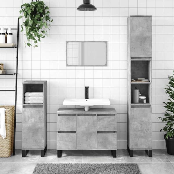 Badrumsskåp betonggrå 80x33x60 cm konstruerat trä