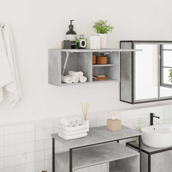 Väggskåp för badrum betonggrå 60x25x30 cm konstruerat trä