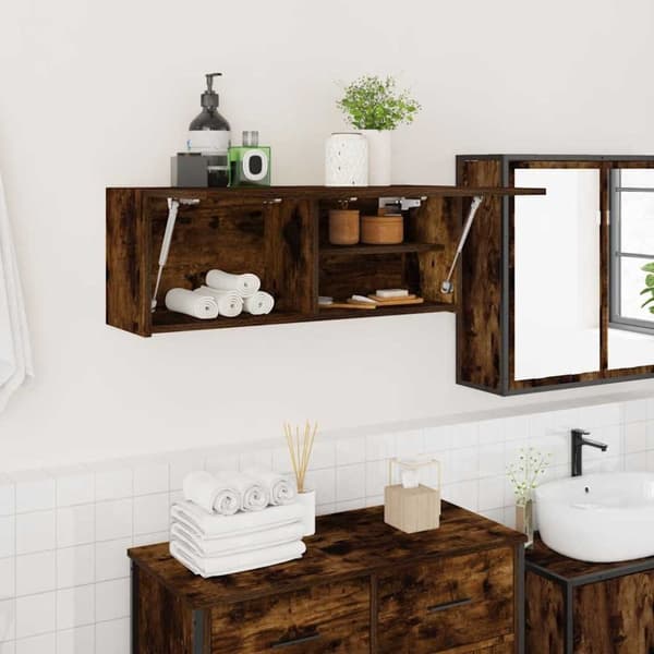 Väggskåp för badrum rökfärgad ek 80x25x30 cm konstruerat trä