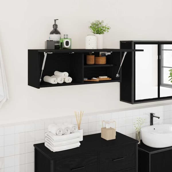 Väggskåp för badrum svart 80x25x30 cm konstruerat trä