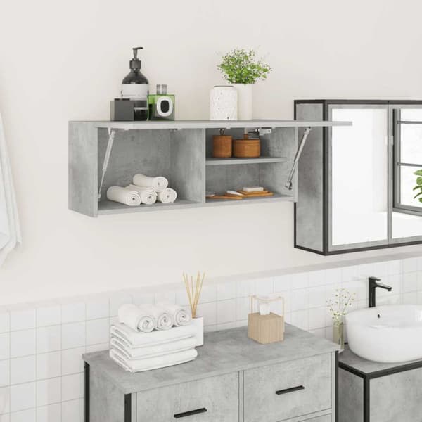 Väggskåp för badrum betonggrå 80x25x30 cm konstruerat trä