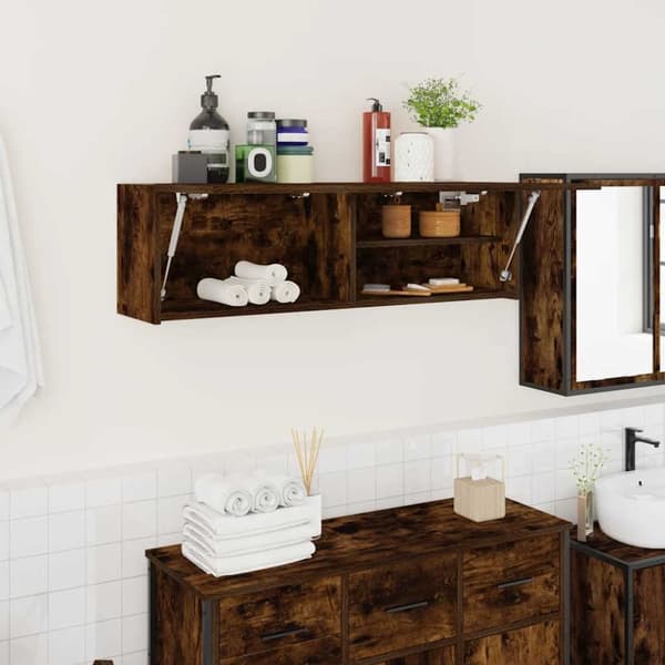 Väggskåp för badrum rökfärgad ek 100x25x30 cm konstruerat trä