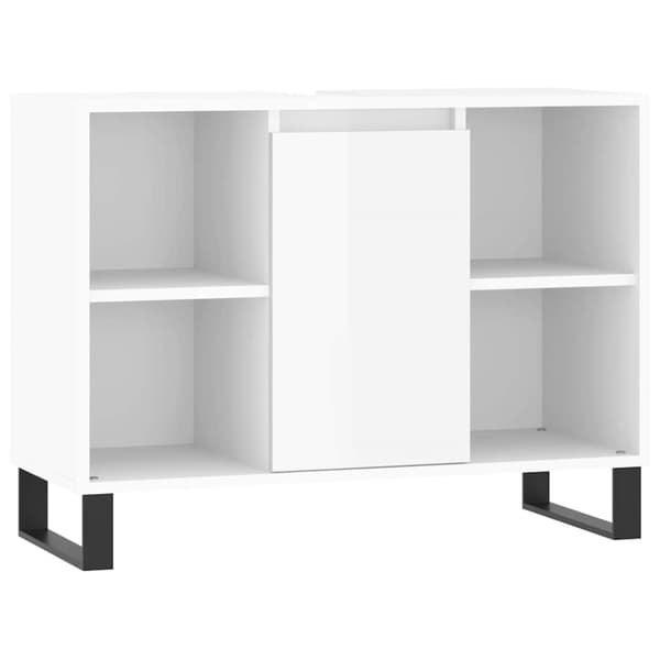 Badrumsskåp vit högglans 80x33x60 cm konstruerat trä