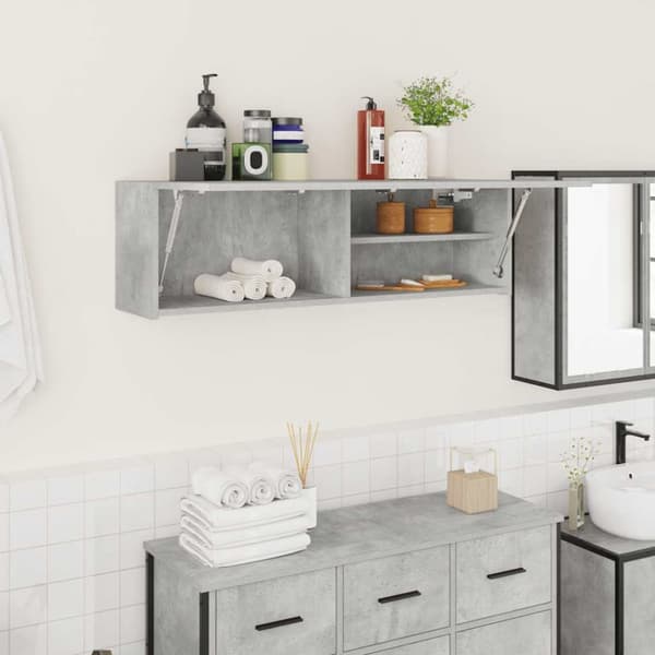 Väggskåp för badrum betonggrå 100x25x30 cm konstruerat trä